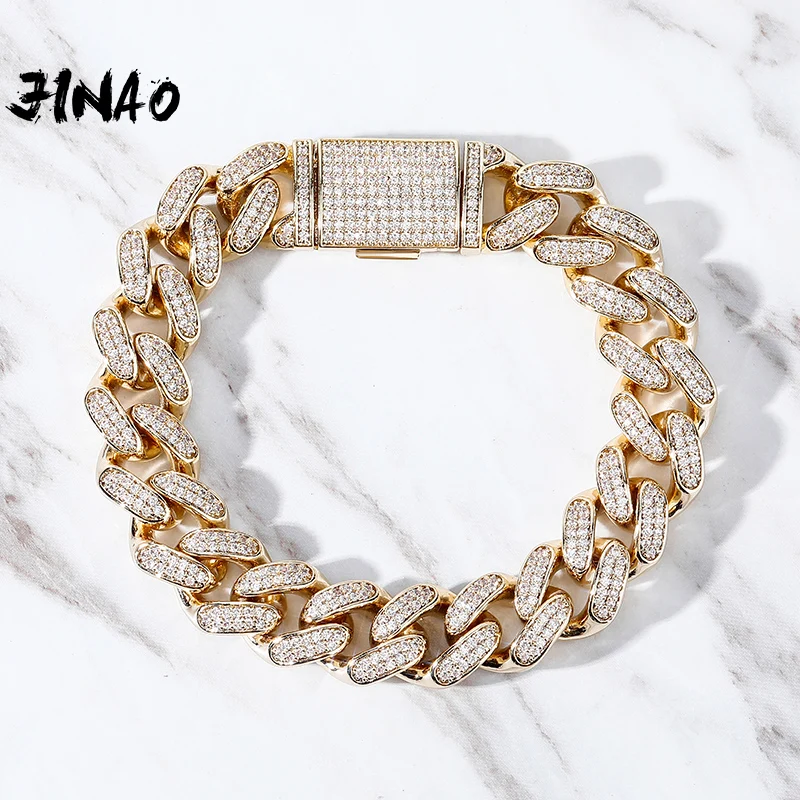 JINAO NEW HIP HOP 14mm Bracelet High Quality  Personality Iced Out AAA+CZ Cuban Bracelet Men and Women Jewelry For Gift