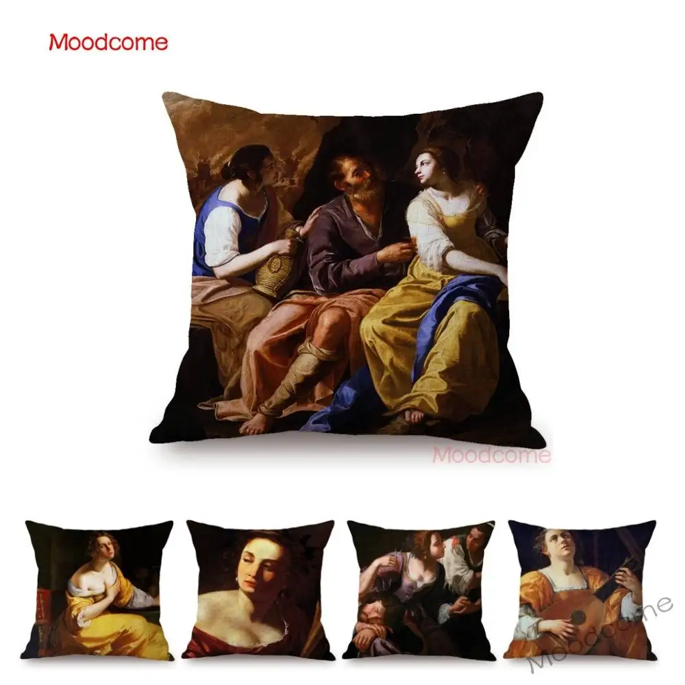Artemisia Gentileschi Famous Oil Painting Ancient Female Revenge Violence Wall Art Pillow Case Cotton Linen Cushion Cover Case