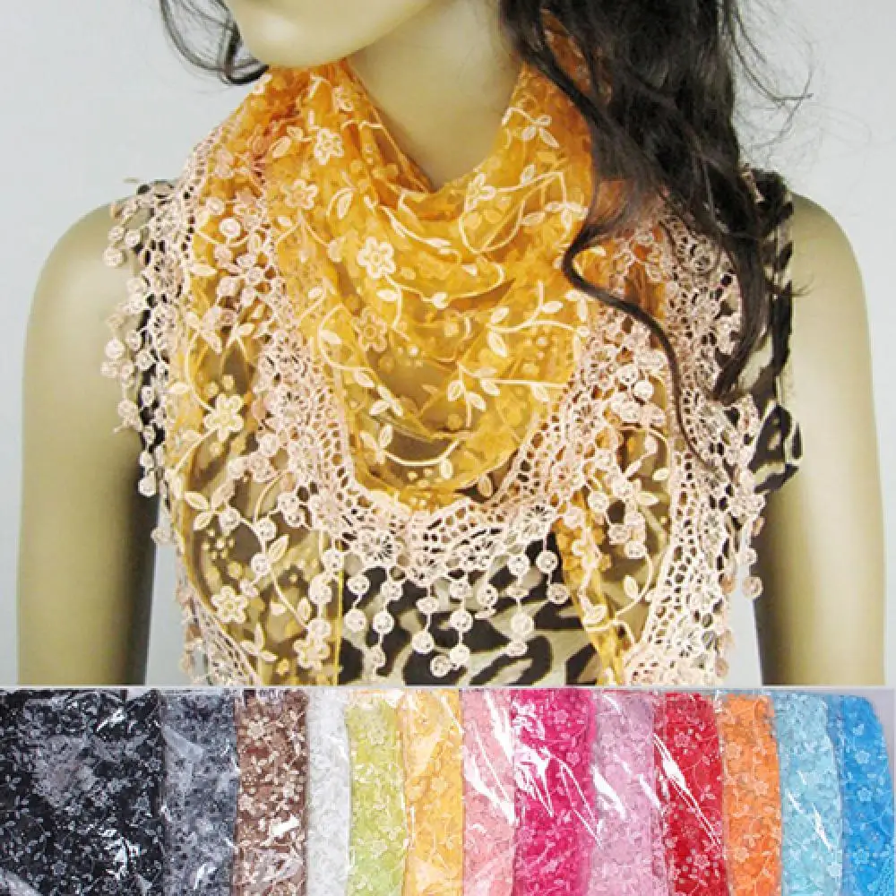 Lady Scarves Fashion Hollow Tassel Lace Rose Floral Scarf Triangle Shawl Wrap Gift Women Scarf Shawl