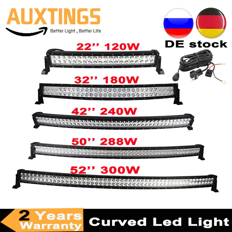 

22 32 42 50 52 inch Curved Led Light Bar 120W 180W 240W 288W 300W COMBO Dual Row Driving Offroad Car Tractor Truck 4x4 SUV ATV