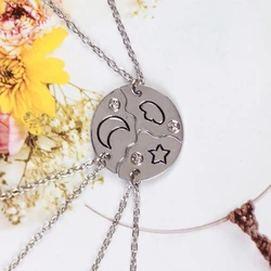 3-piece Fashion Best Friend Alloy Necklace Round Splicing Star And Moon Pendant Men And Women Pendant Friendship Jewelry Gift