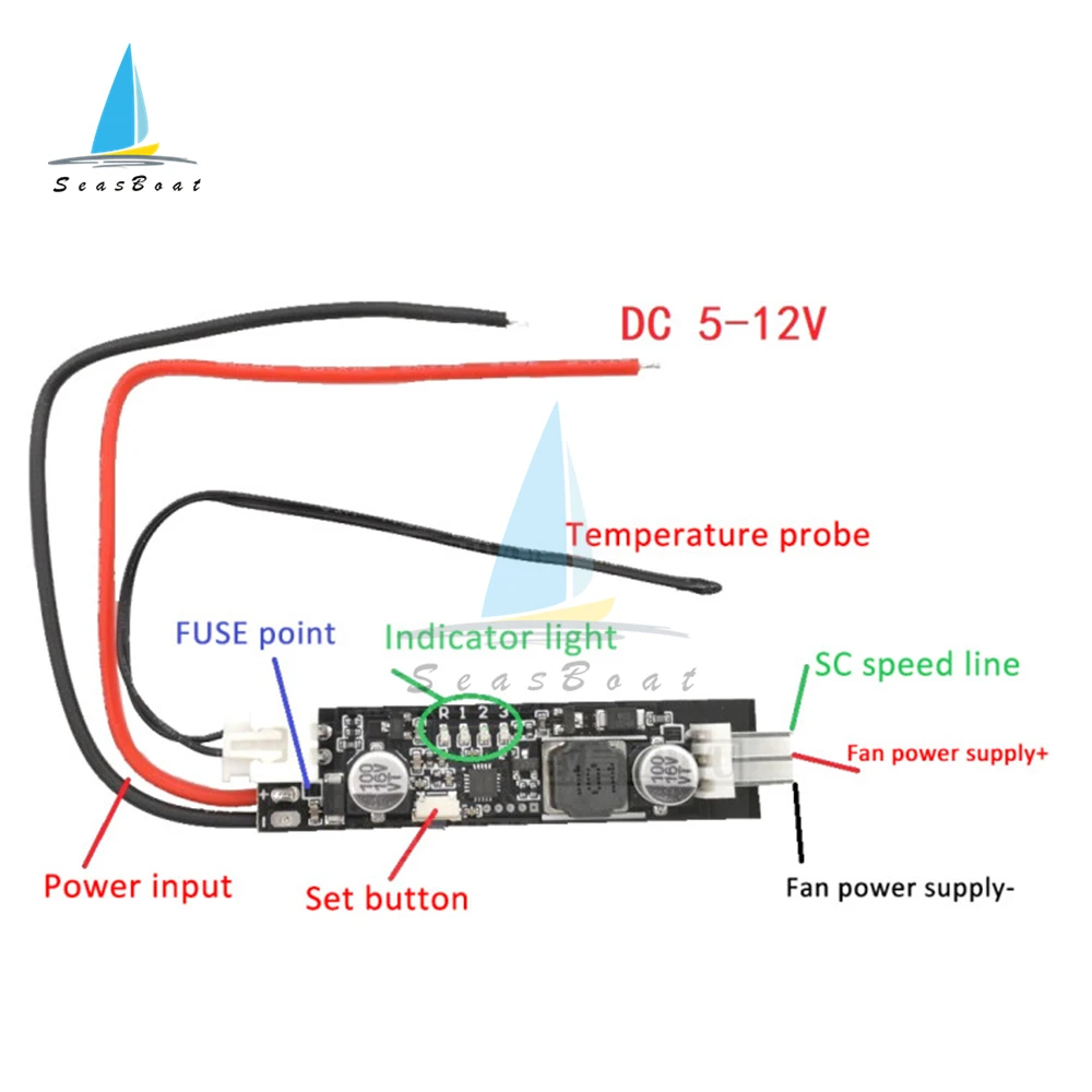 DC 5V 12V PWM Speed Controller Fan Speed Governor Temperature Controller 2-3 Wire Temperature Control Governor Module 10cm