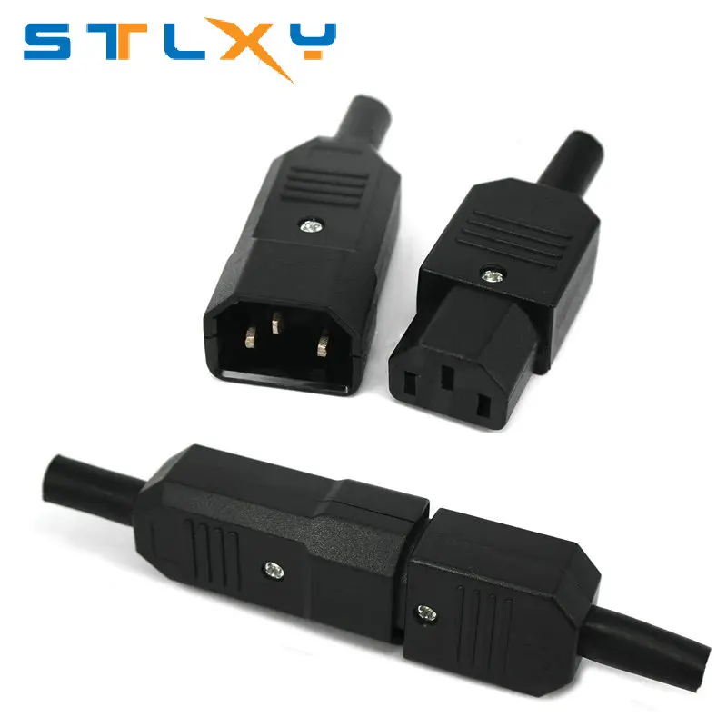 Straight Cable Plug Connector C13 C14 10A 250V Black female&male Plug Rewirable Power Connector 3 pin AC Socket