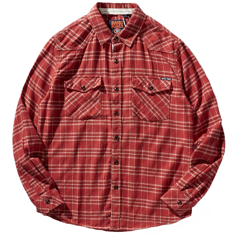 Autumn Korean Simple Youth Long-Sleeve Flannel Plaid Tooling Blouses Pure Cotton Washed Old Men\'s Fashion Multi-pocket Shirt