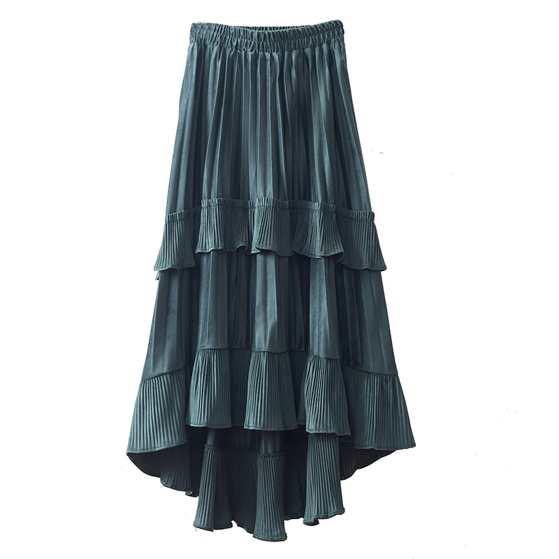 

Hight quality Polyester Golden velvet long skirt 2020 autumn Women Skirt Retro Solid color High Waist Irregular body Skirt