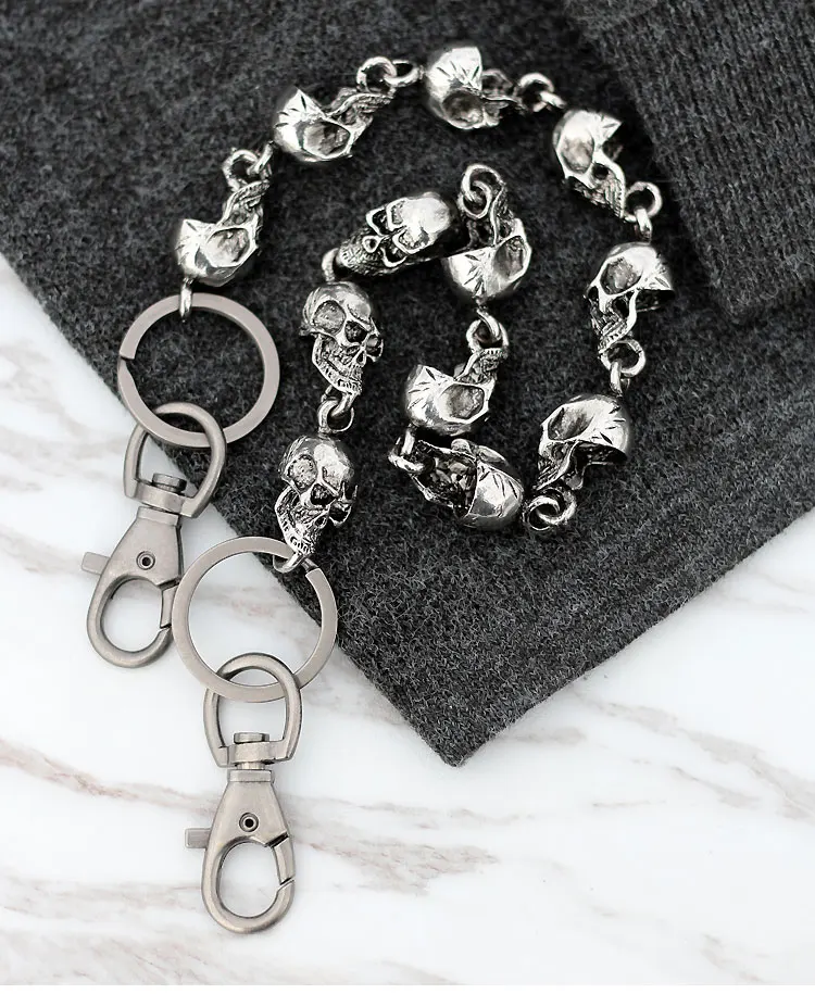 59CM Men\'s Waist Key Chain Skull Head Metal Vintage Hip Hop Gothic Punk Skeleton Pants Trousers Jean Biker Wallet Key Ring DW55