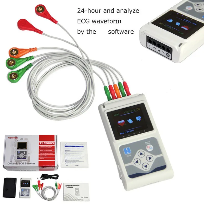 

CONTEC TLC9803 3 Channel 24H ECG/EKG Holter System Analyzer Recorder Monitor Software