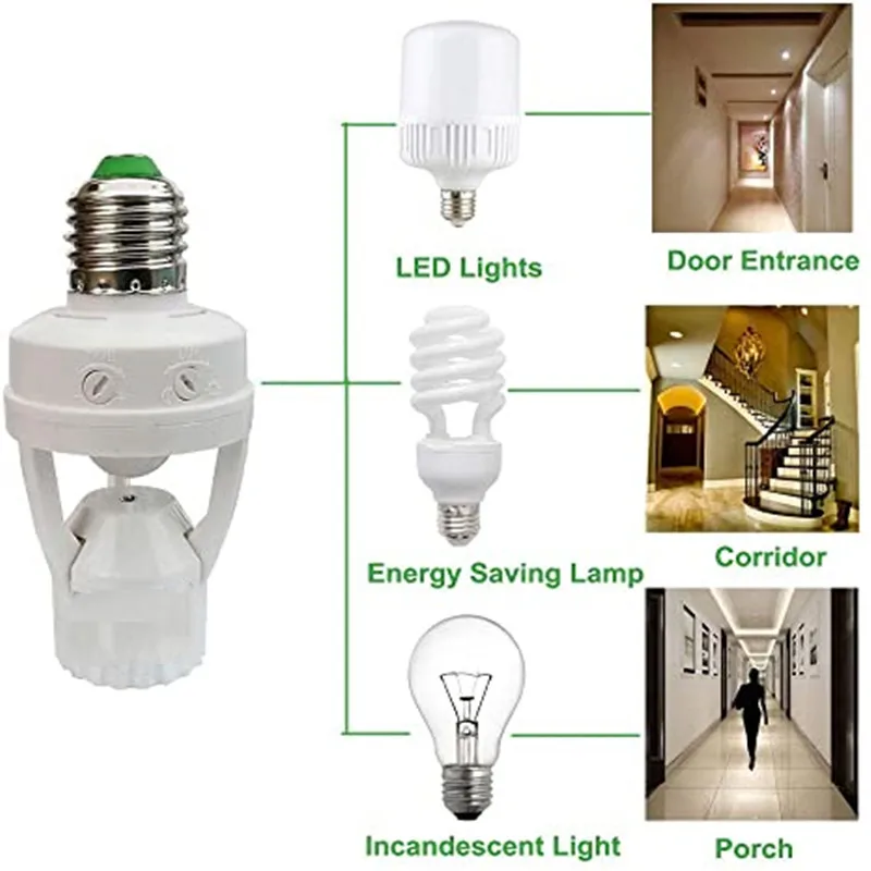 Interruptor de luz con Sensor de movimiento, Base E27 con Control de luz, adaptador de enchufe de bombilla, 100-240V