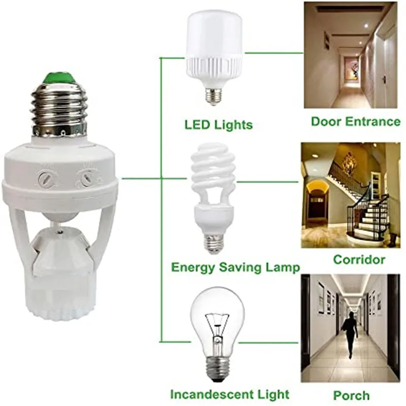 Imagem -04 - Interruptor de Luz com Sensor de Movimento E27 100240v Detector de Movimento Base E27 Suporte de Lâmpada com Controle de Luz Interruptor Inteligente Adaptador de Soquete de Lâmpada
