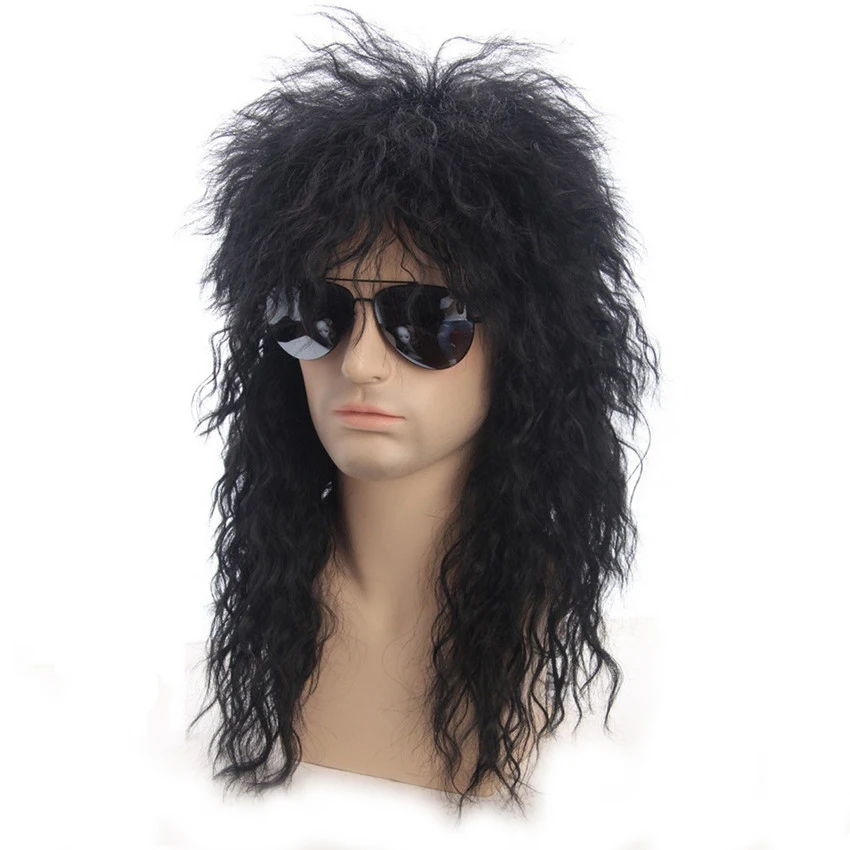 Gres Men Long Synthetic Hair Extension Wig Black Color Female Hairpiece Punk Puffy Headgear for Halloween High Temperature Fiber