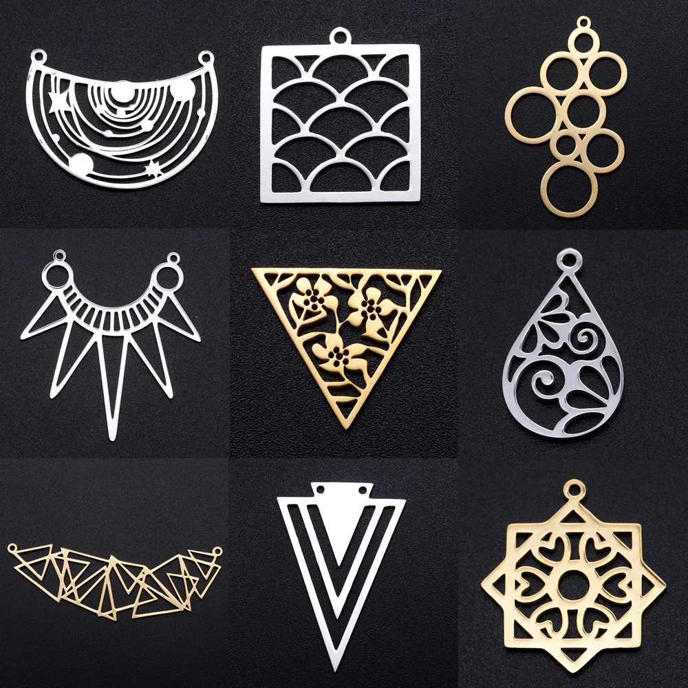 5pcs/lot Geometric DIY Earring Charms Wholesale 316 Stainless Steel Triangle Connectors Charm Arrow Waterdrop Jewelry Pendant