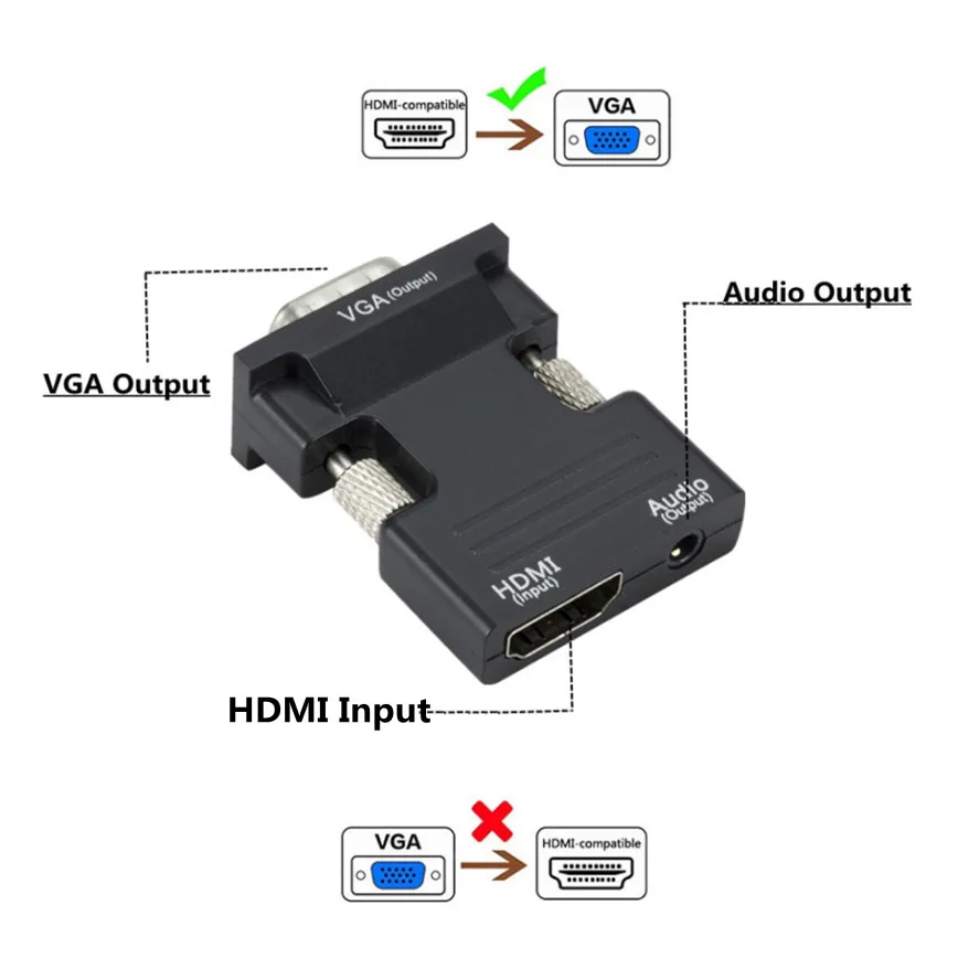 VGA do HDMI-kompatybilny HDMI-kompatybilny z VGA 3.5mm kabel Audio 1080P Adapter wideo na PC Laptop TV Monitor żarówka jak