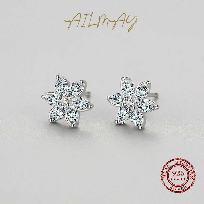 Ailmay 2021 New Style Blooming Flowers Fashion 925 Sterling Silver Cubic Zirconia Earrings For Women Minimalist Fine Jewelry