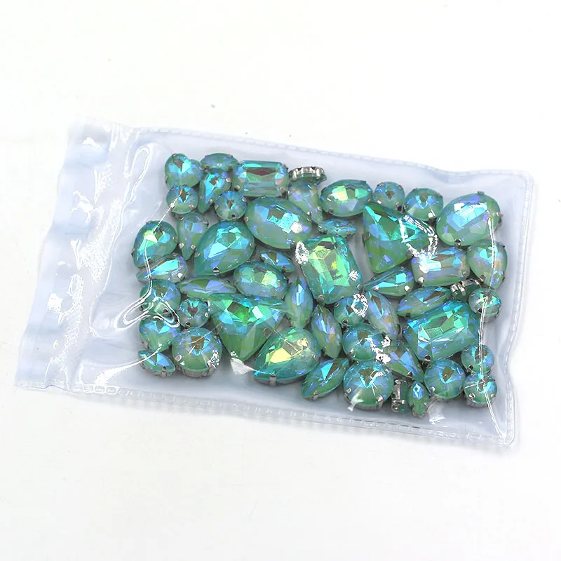 Clothing Accessories Wholesale 5 Bags Mixed Shape Glass Crystal Sliver Base Green AB Mocha Sew on Rhinestones Diy Wedding Dress