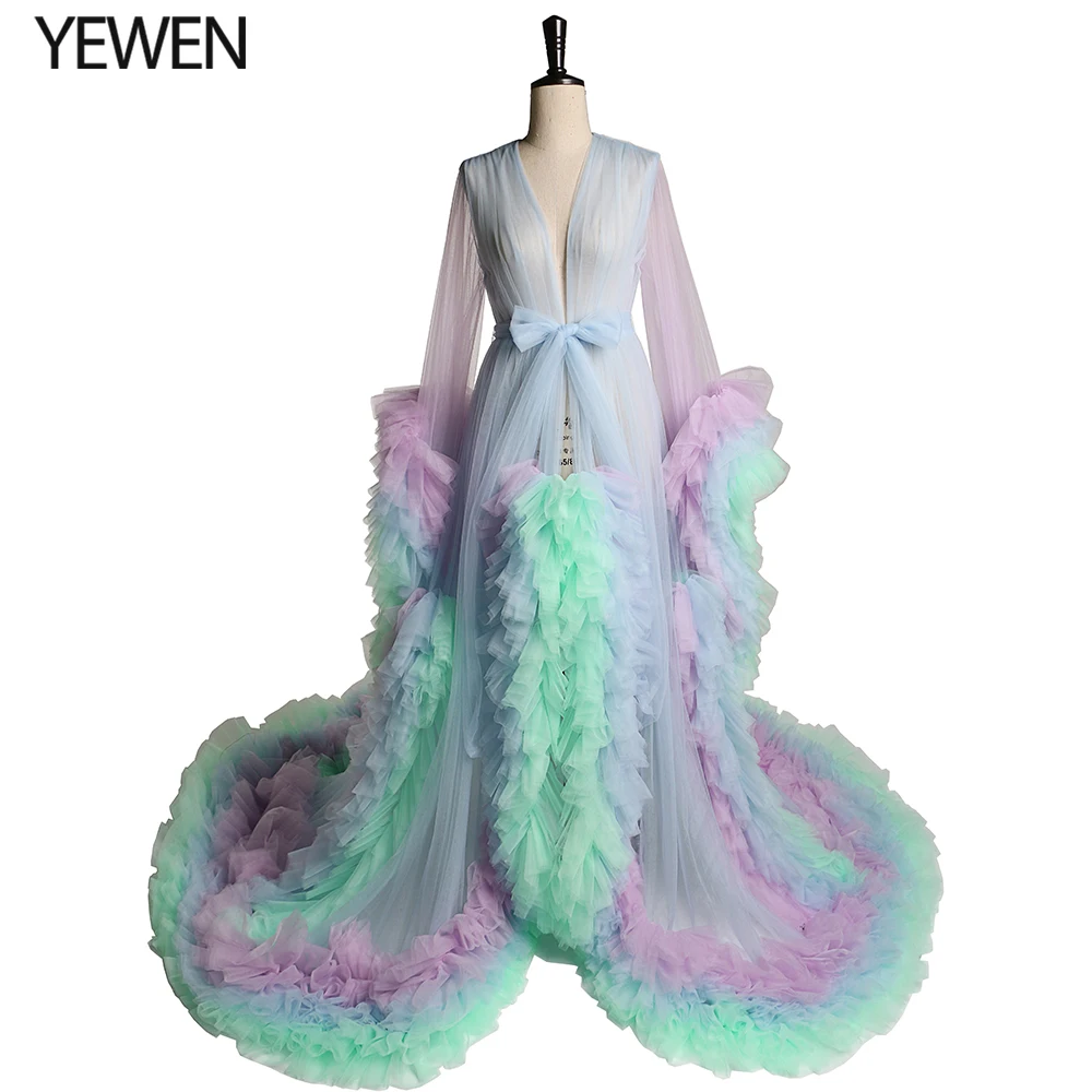 Soft Tulle Long Sleeves Maternity Dresses for Photo Shoot or Baby Shower Maternity Gown Maternity Shooting Dress YEWEN