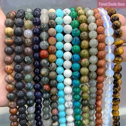 Perles Rondes en Pierre Naturelle de 15 Pouces, Œil de Tigre, Agates, Quartz, Lave, pour Collier et Bracelet, Accessoire de DIY