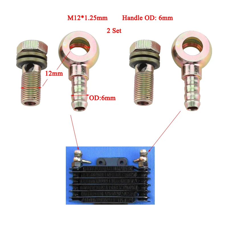 Adaptador de tornillo hueco esférico para motocicleta, radiador de refrigeración para Motocross, 80cc-250cc, M12 x 1,25, mango OD, 8mm, 6mm