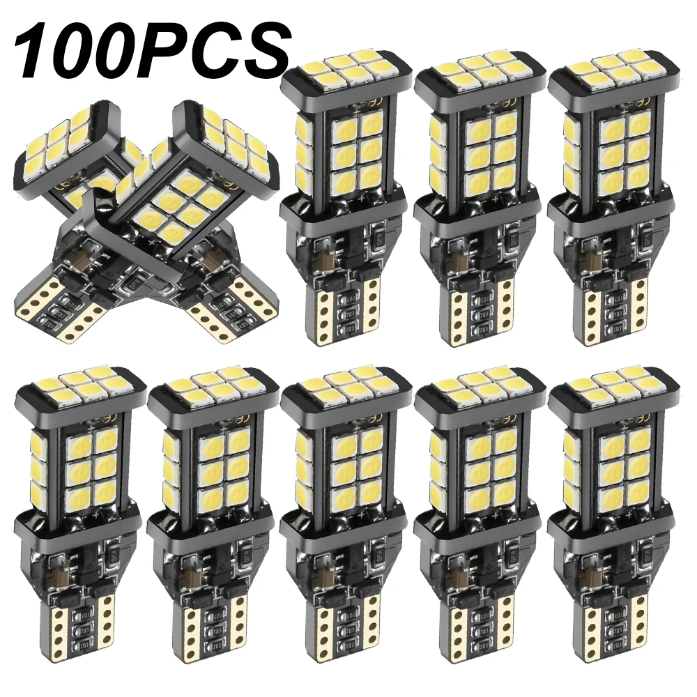 

100 шт. 1200Lm T15 W16W светодиодные лампы Canbus 920 912 3030SMD белые 12 В светодиодсветодиодный фонари заднего хода для BMW Mercedes Benz W203 W211 W204 T10