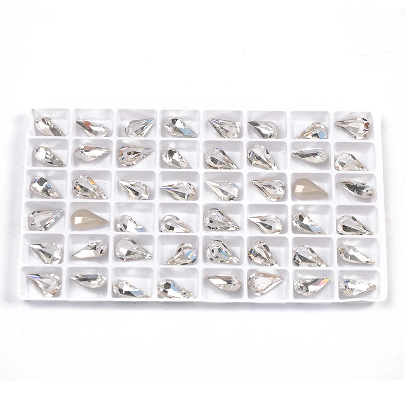 YANRUO 4300 All Sizes Crystal Clear Pear Shaped Sewn Stones Point Back Glass Strass Sew On Rhinestones For Jewelry Making