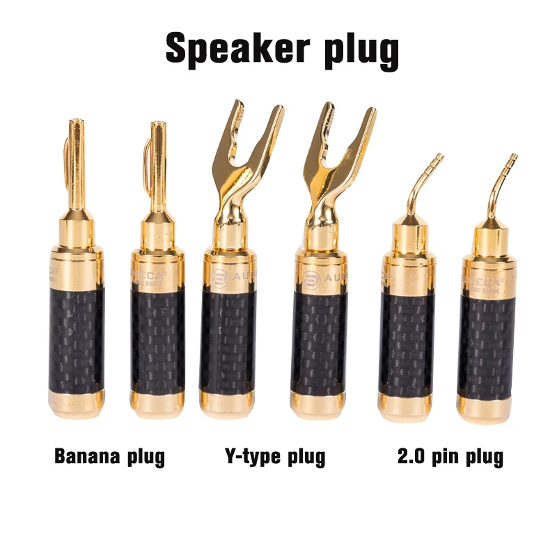 

4pcs audiomeca speaker plug banana plug y plug 2.0 pin plug pure copper body carbon fiber shell