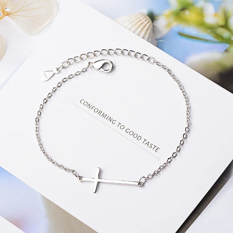 925 Sterling Silver Cross Charm Bracelet For Women Bracelet &Bangle Fashion Jewelry Birthday Party Gift