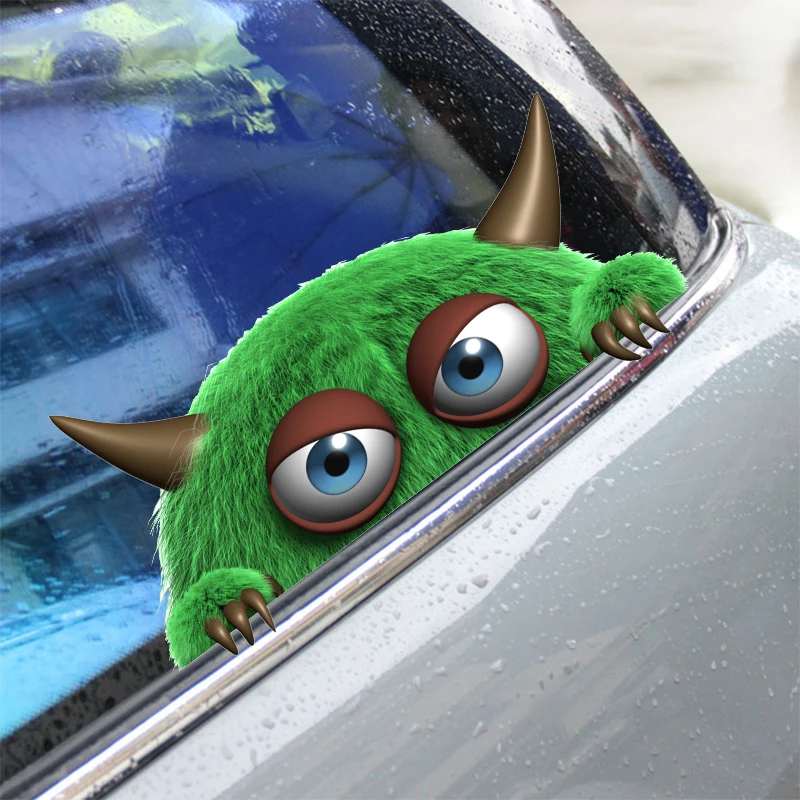 Pegatinas divertidas para el cuerpo del coche, calcomanías de animales 3D de pequeño monstruo verde, pegatinas y calcomanías para ventana, accesorios de estilo de coche de PVC de 20cm X 10cm