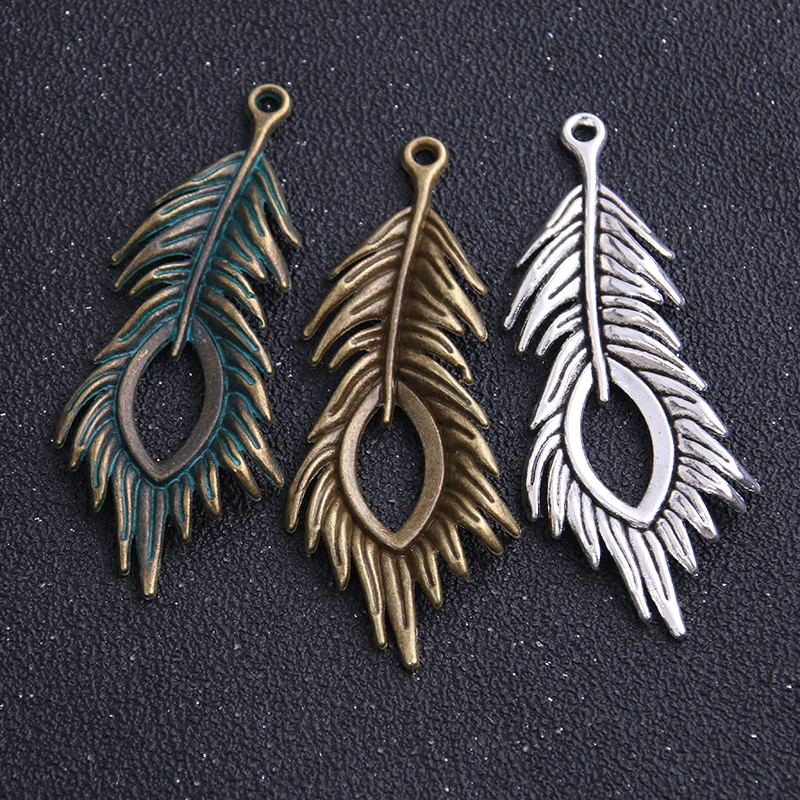 2pcs 28*72mm Three Color Vintage Peacock Feathers Charms Diy Metal Feathers Charms Pendant for Jewelry Making