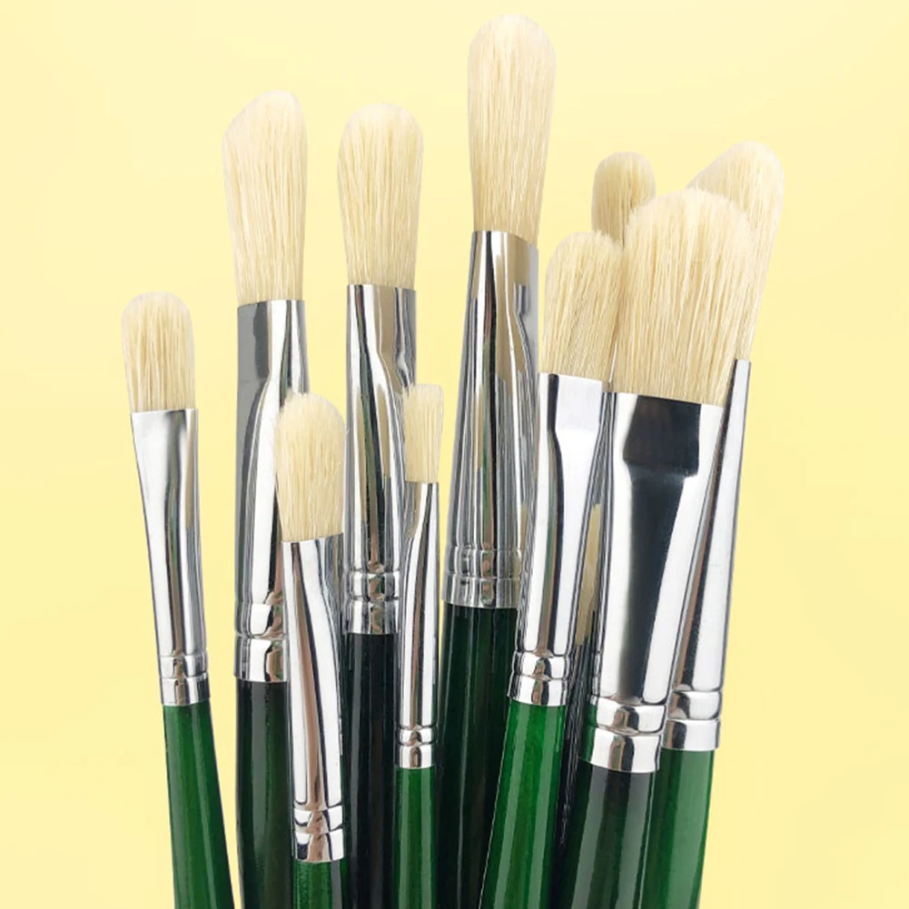 Single-support Flat-headed Pig Bristle Hair Paint Brush Water Gouache Oil Painting Pen Long Rod Art Students Color Art Supplies