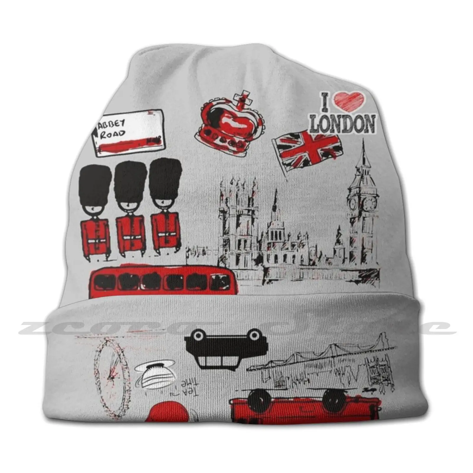 Vintage London Bridge Skyline United Kingdom Bus Retro British Souvenir Uk Big Ben Gift Personalized Pattern Knit Hats Plus