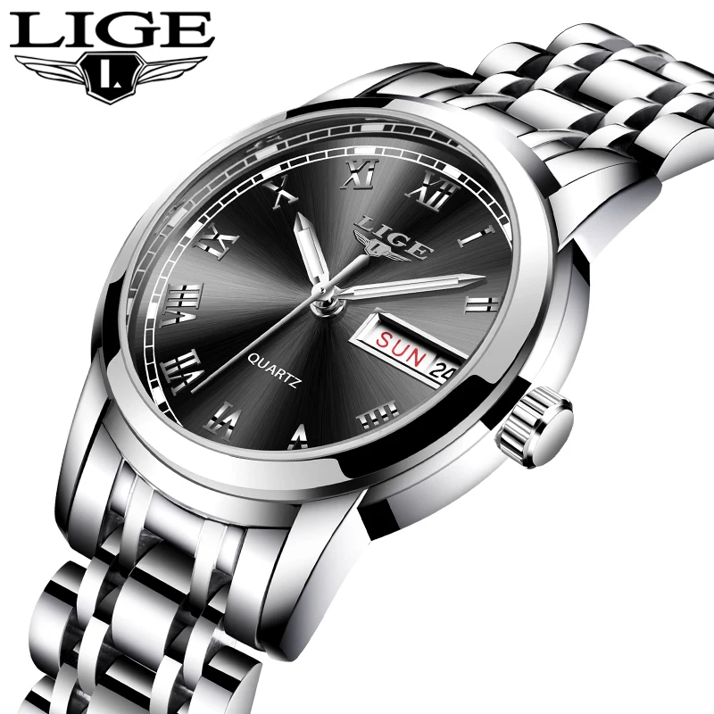 LIGE-Montre de sport à quartz étanche pour femme, acier inoxydable, calendrier, boîte, dames, marque supérieure, luxe, nouvelle mode