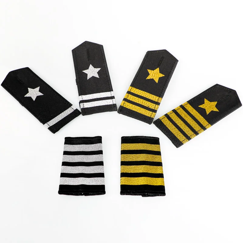 Four Gold Bars Airline Pilot Epaulets Captain Shoulder Boards Insignia Sliders Halloween Cosplay Pilot Epaulette