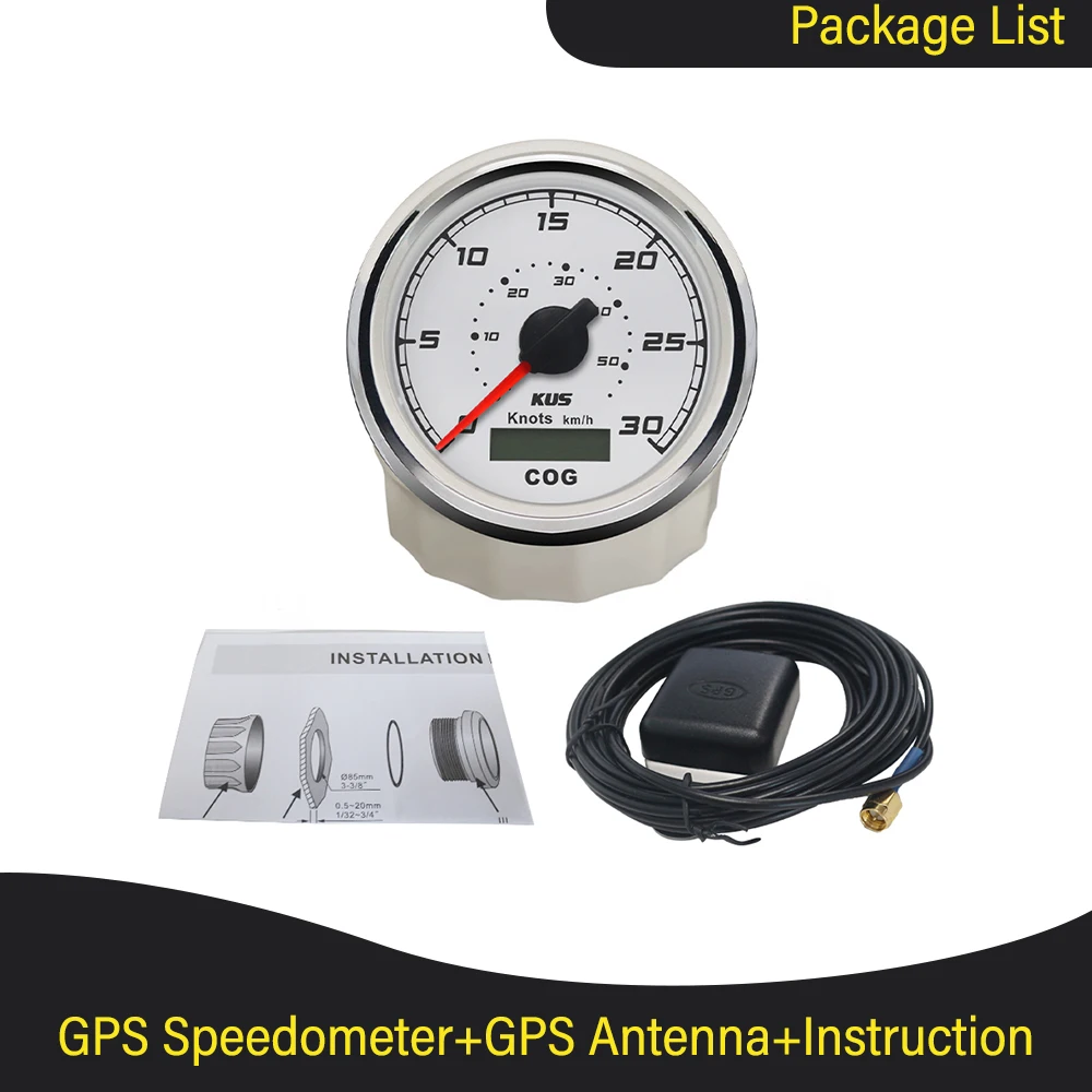 KUS New 85mm Waterproof Marine Boat Vessels GPS Speedometer 0-30 Knots 0-60 Knots 0-55 Km/h 0-110 Km/h with Red Yellow Backlight