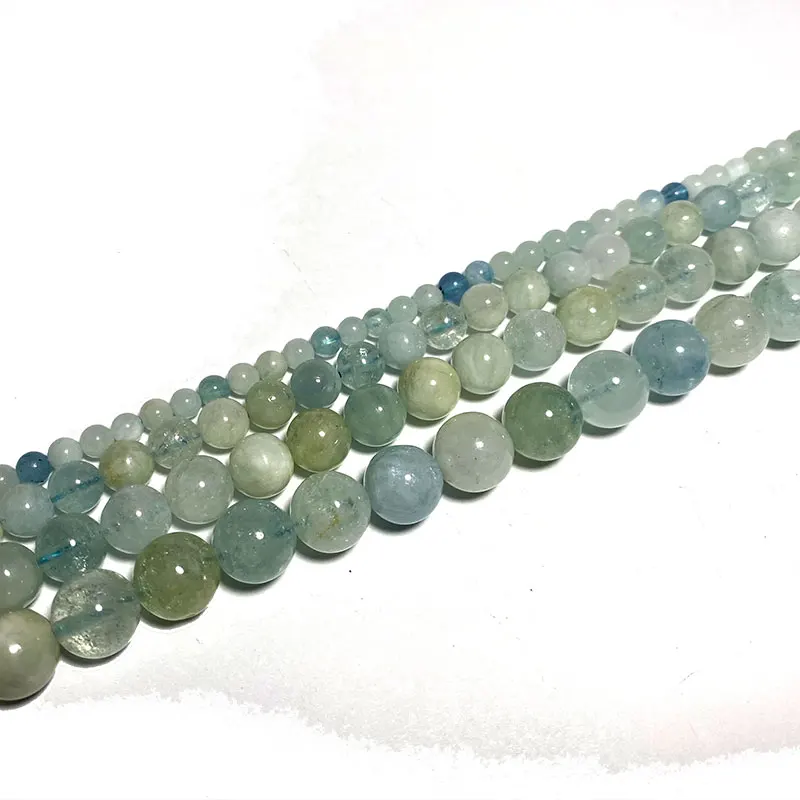 New 100% Natural Old Mine Aquamarin Round Gem Stone Beads For Jewelry Making DIY Bracelet Necklace For Women 4/6/8/10MM 15''