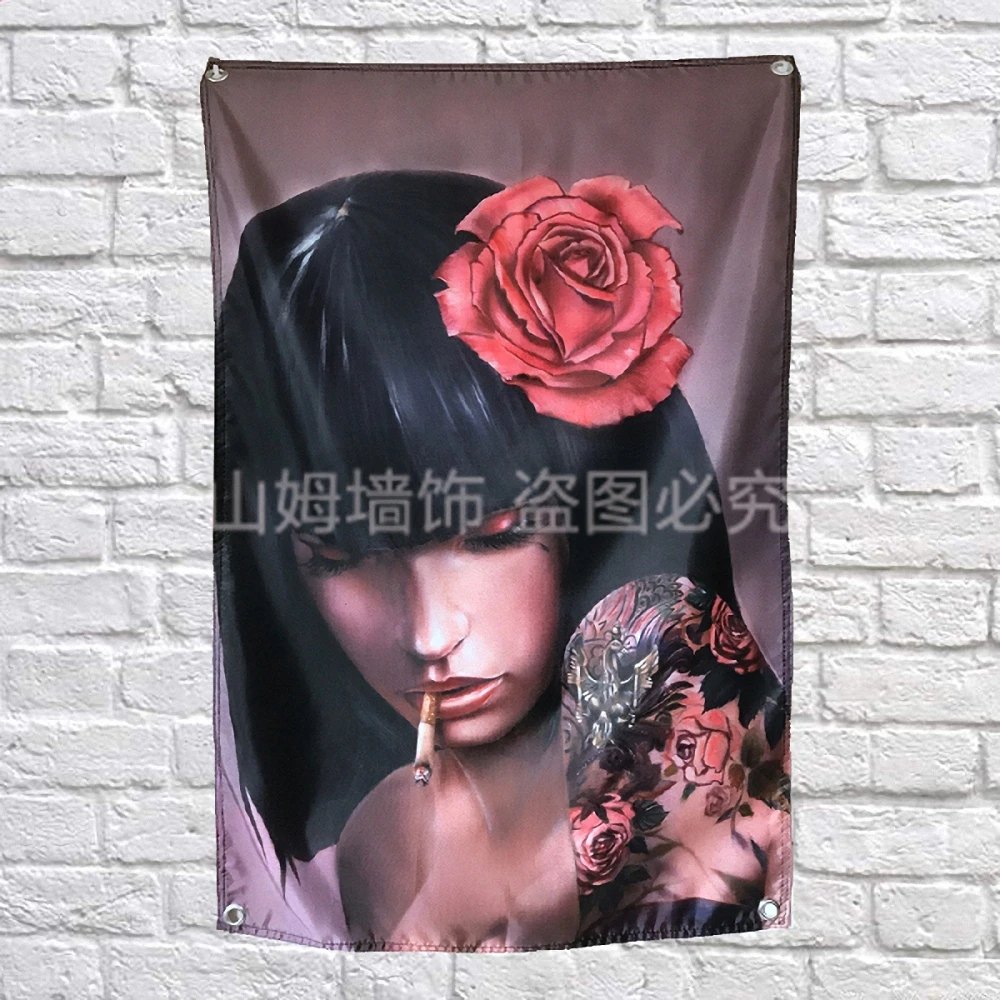 

Personality Tattoos Banners Flag Four Hole Valance Tapestry Bar Billiards Hall Studio Theme Wall Hanging Art Cloth Decoration