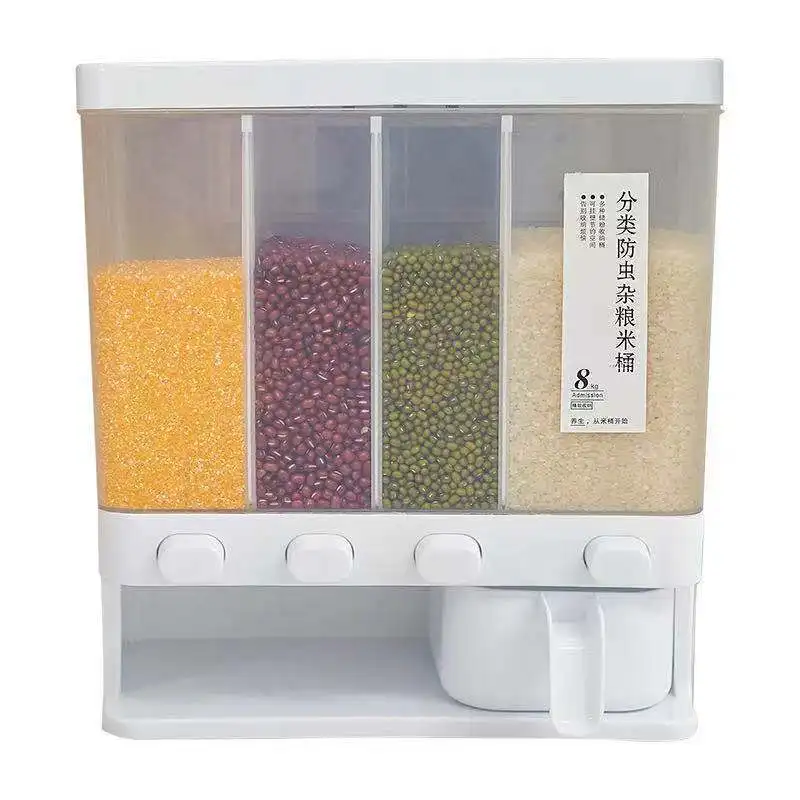 

Sub-Grid Rice Bucket Grain Dispenser Storage Box Food Storage Kitchen Cereal Container Household Transparent Wall Shelf