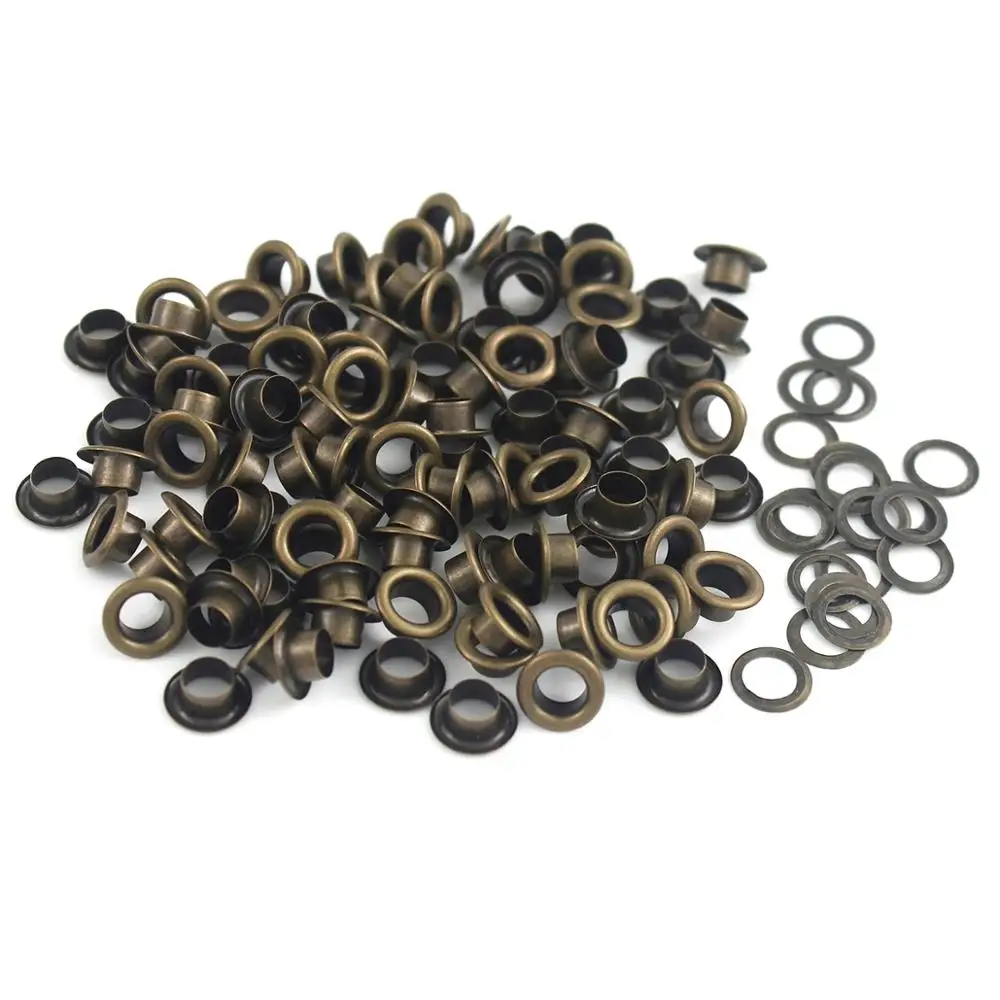 100sets 6mm Brass Eyelet with Washer Leather Craft Repair Grommet Round Eye Rings For Shoes Bag Clothing Leather Belt Hat