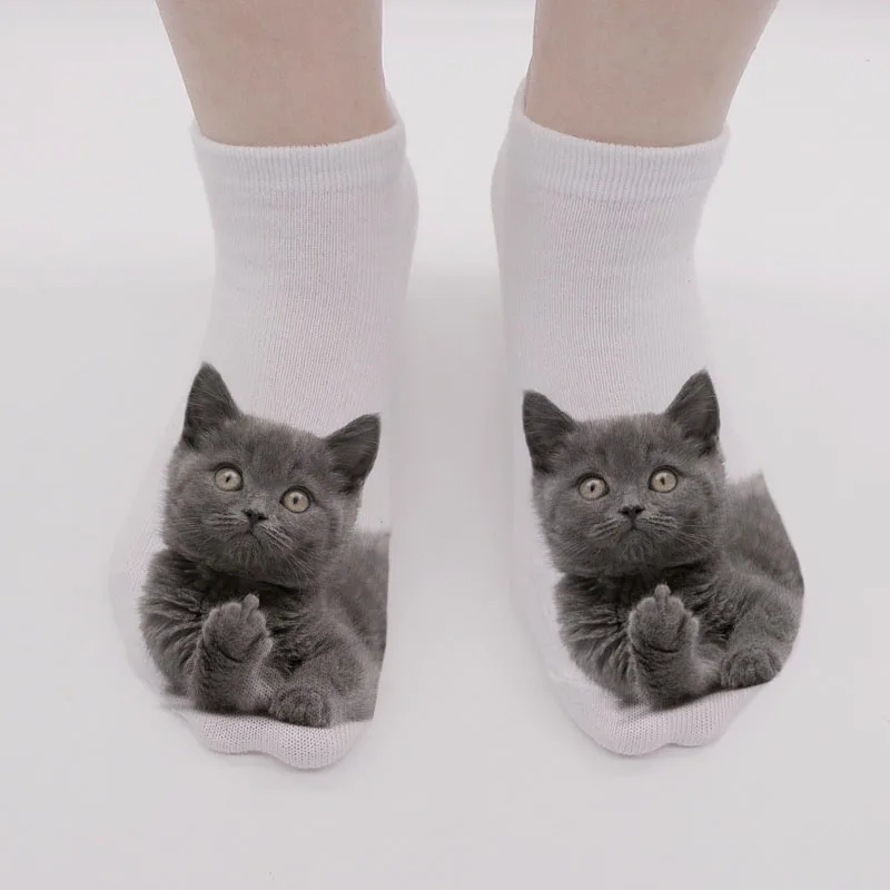 

Fashion 3D Printed Women's Cute Cat Socks Unisex Funny Harajuku Low Ankle Cotton Socks Cartoon Animal Short Socks For Female