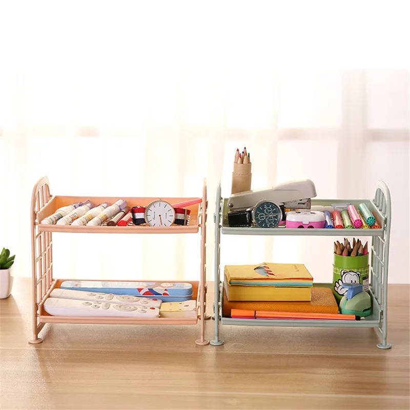 Makeup Organizer Two-layer Hollow Out Plastic Shelf Desktop Finishing Shelf Bathroom Double-Layer Shelf Bathroom Storage Rack