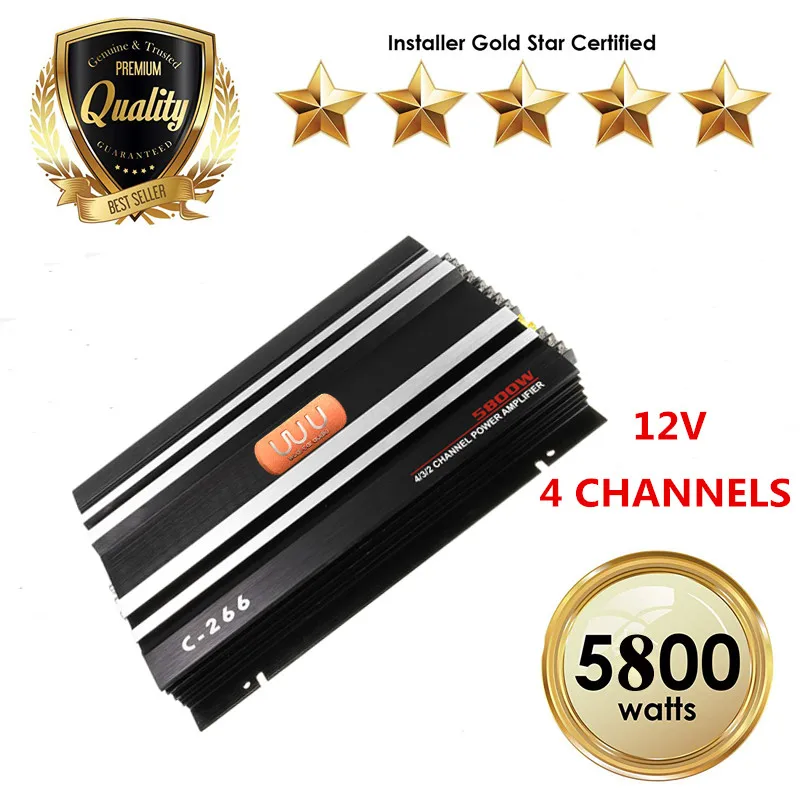 Black Car Amplifiers 12V 5800W 4 Channels Class AB MOSFET Amp 4 Ohm Aluminum Stable Audio Amplifier Subwoofer Car Parts