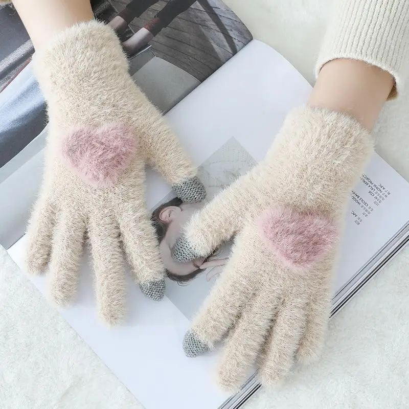 Knitted Gloves Fashion Love Warm Gloves Cute Korean Wild Gloves Outdoor Sports Riding Touch Screen Gloves A299