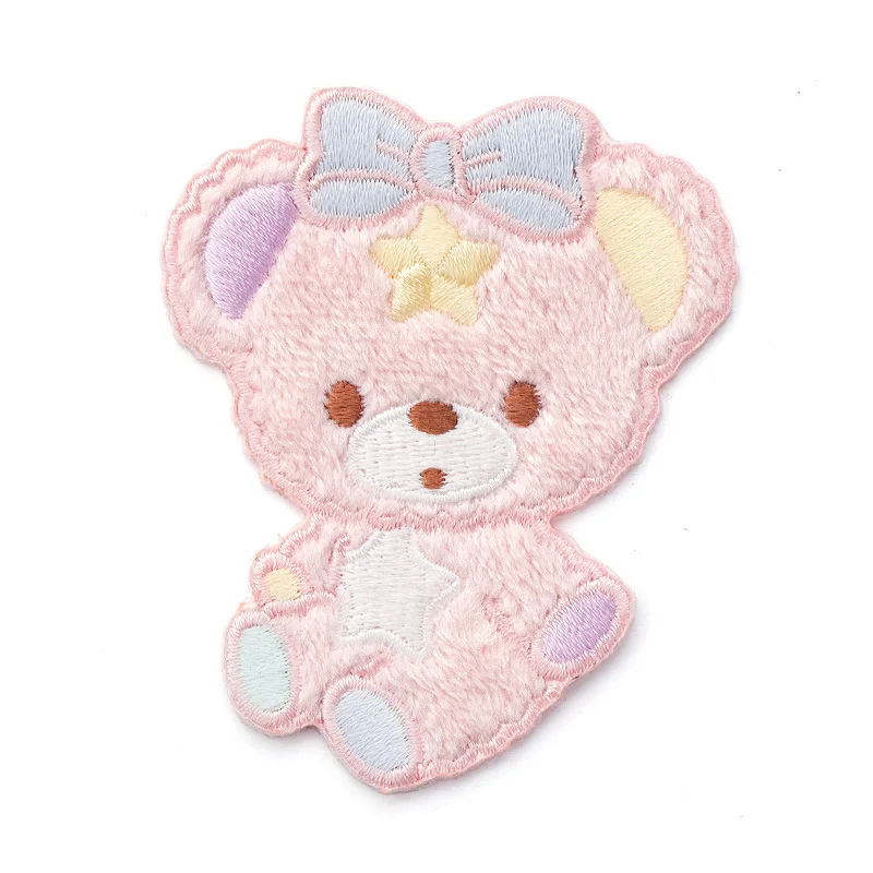 Cute Plush Bear Embroidery Cloth Stickers for Diy Bag Decoration Fashion Patch Stickers Self-adhesive