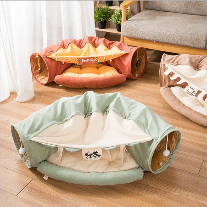 

Cat Bed Cama Gato Kattenmand Tunnel Drill Holes Fold Four-Season All-Purpose Washable Mat для кошек домик для кошки Pet Supplies