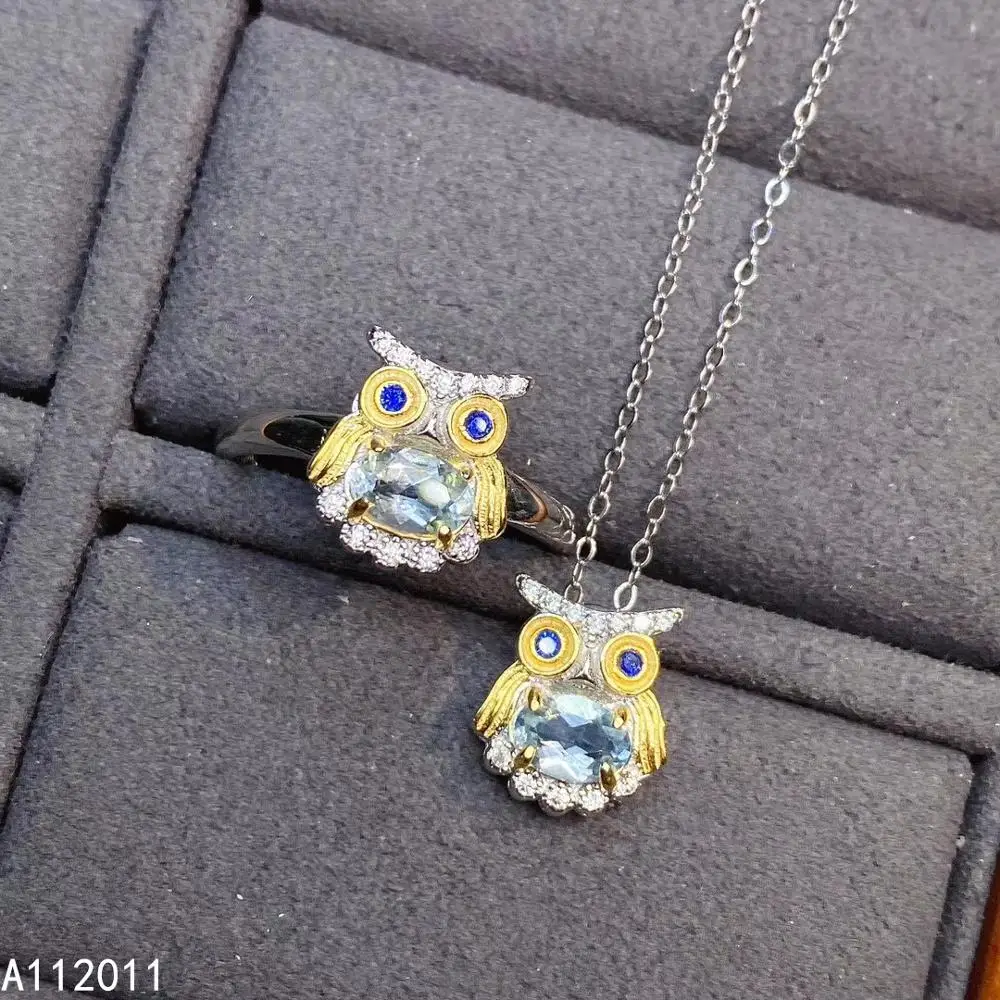 

KJJEAXCMY Fine Jewelry 925 sterling silver inlaid natural Aquamarine popular owl women new set Support detection