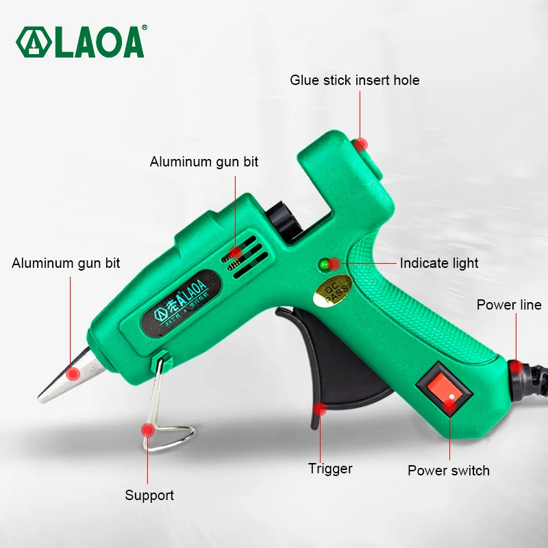 LAOA 25W Hot Melt Glue Gun with 7MM Glue Sticks Mini Industrial Thermo Electric Heat Gun Temperature Crafts Repair DIY Tool