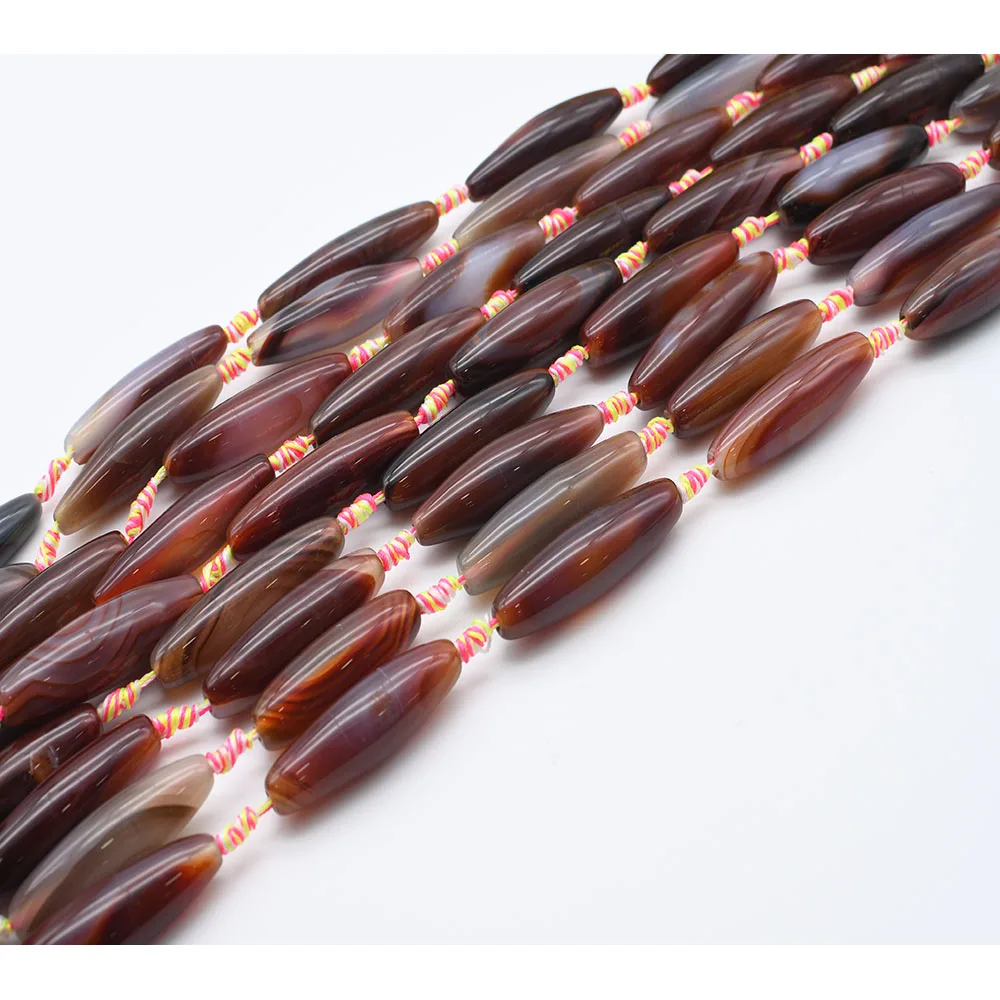 51 mm Natural Smooth dark coffee cylindrical Agate stone bead For DIY Bracelet Necklace Jewelry Making Strand 15