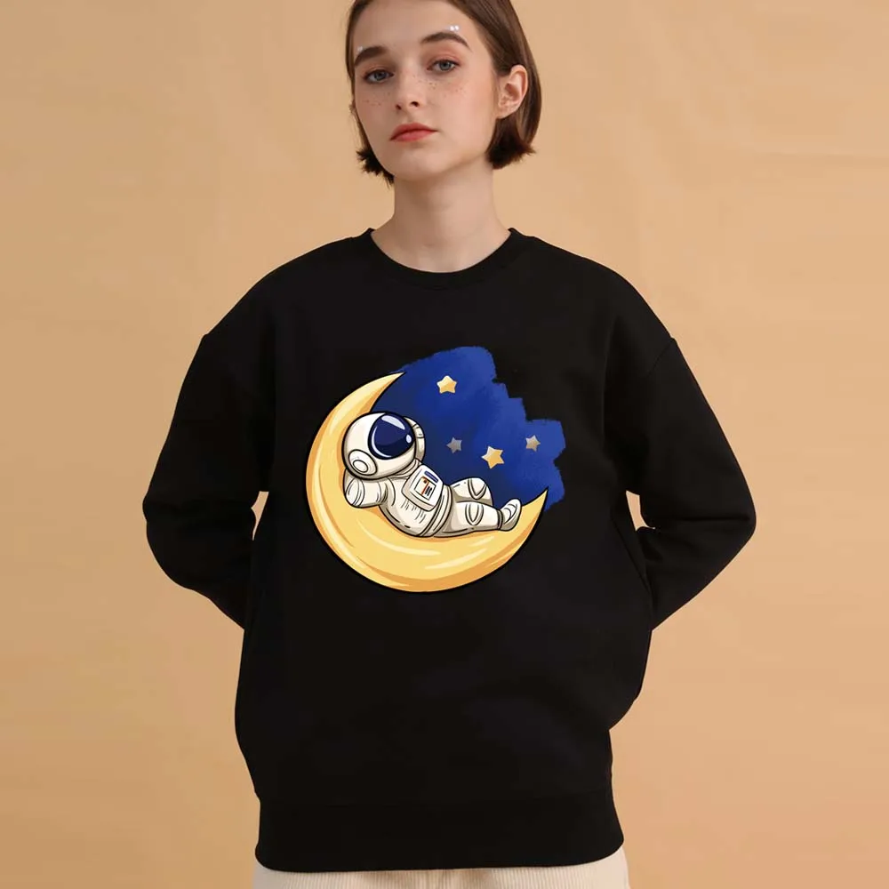 Damenmode Pullover O-Ausschnitt Langarm Hoodie Niedlicher Astronautendruck Übergroße Pullover Damen Harajuku Sweatshirt Tops