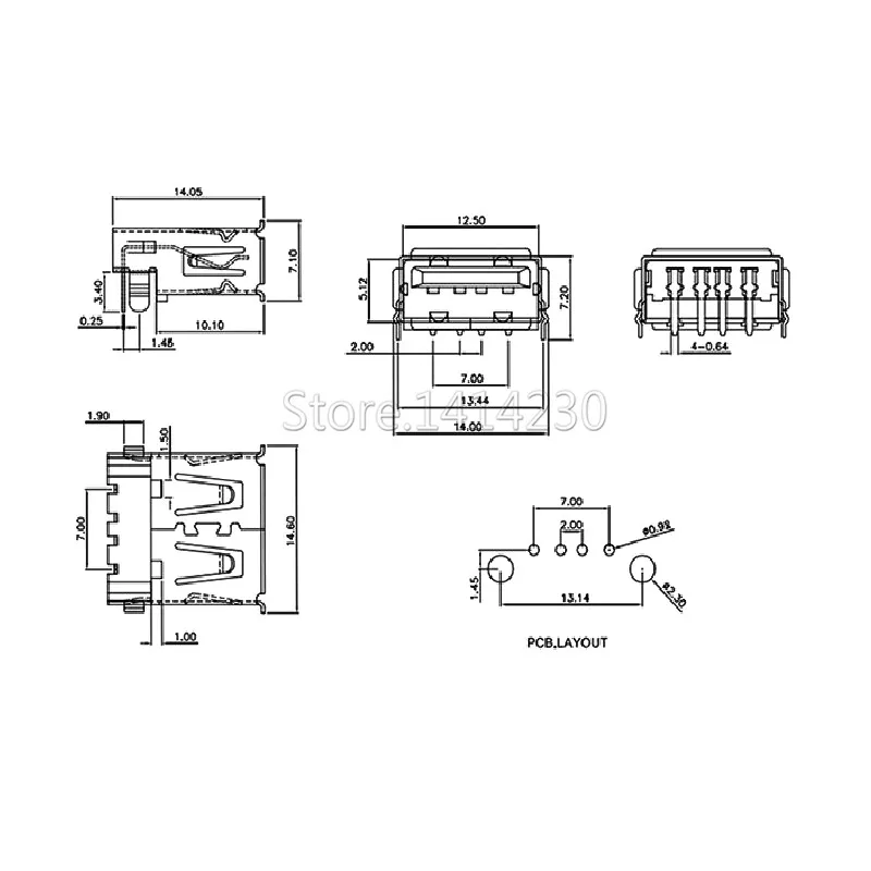 10Pcs USB Type A Standard Port Female Solder Jacks Connector PCB Socket USB-A type 90 Degrees 4pin Sinking Plate Connector