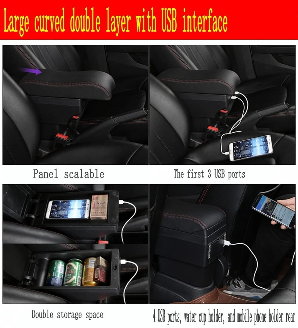 For Ford Fusion Armrest Box Arm Central Store Content Storage Elbow Rest with Cup Phone Holder USB Interface