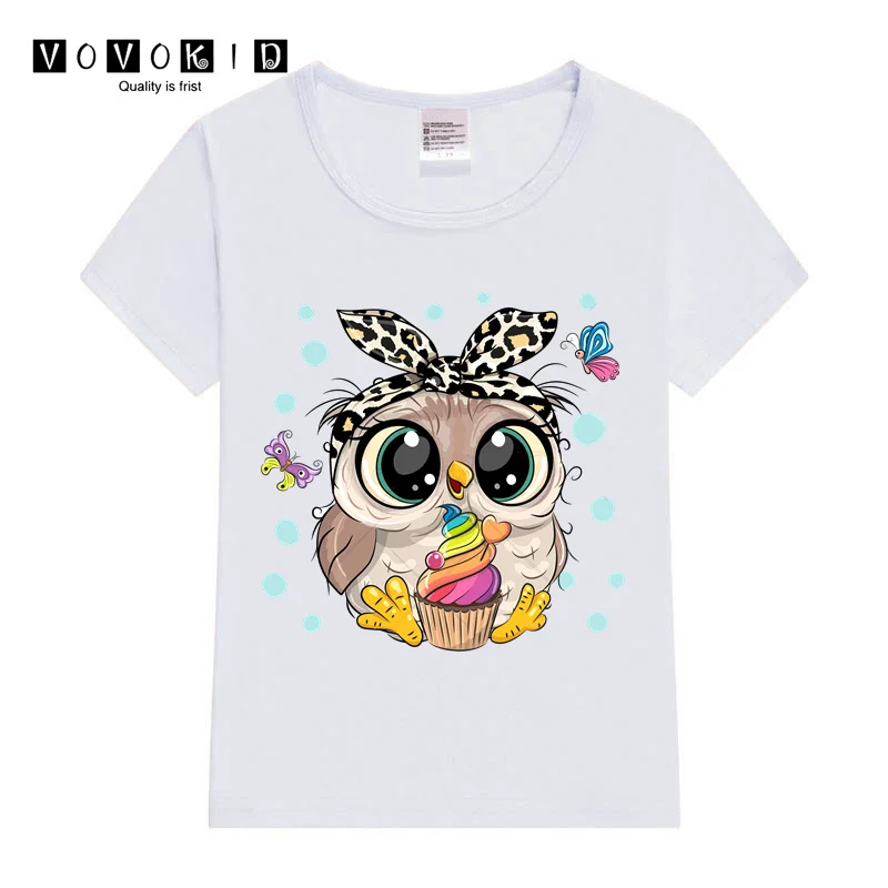 Little Chlidren Summer Top Girl Boy Cute Cartoon Sweet Girls Cute Owl Graphic Streetwear T-shirt  Baby T Shirt Cartoon Shirt