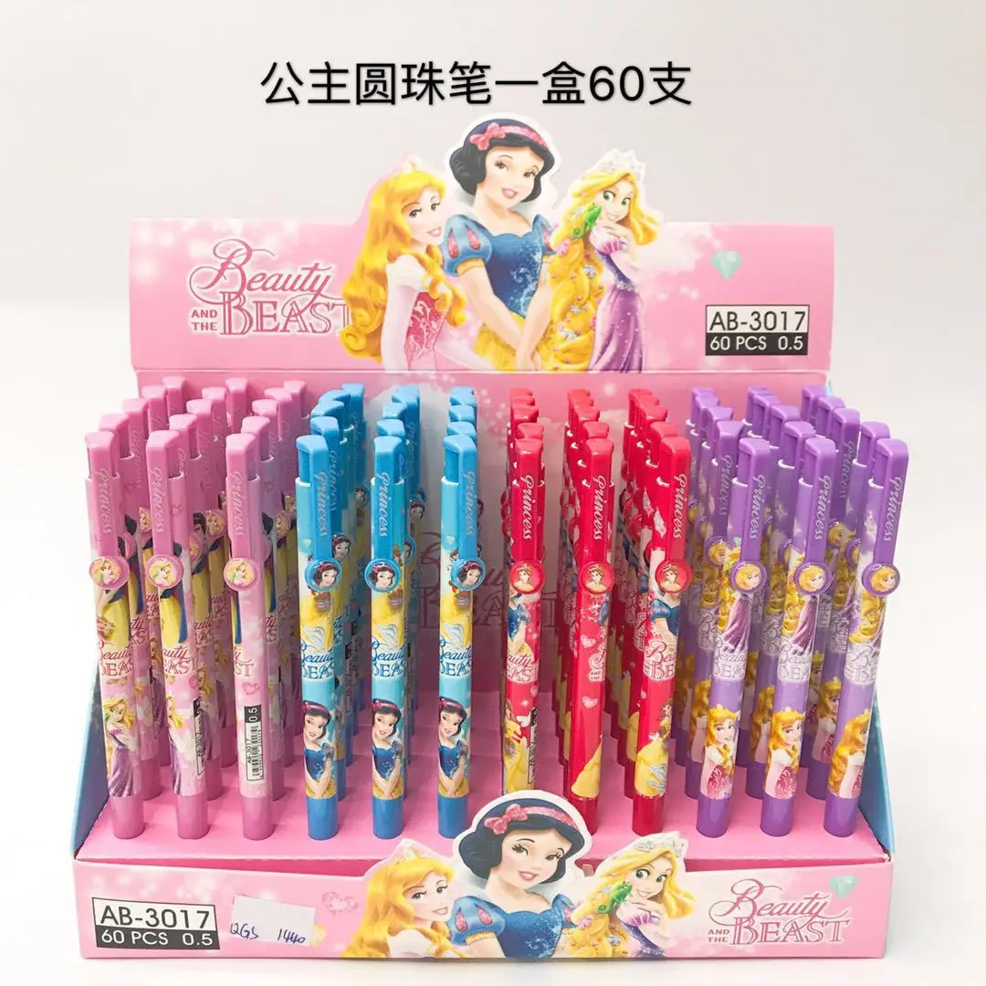 60pcs Disney Korea Gel Pen Stationery Cartoon Ballpoint Pen Princess Blue Press Sign Test Pen Office School Supplies Gift